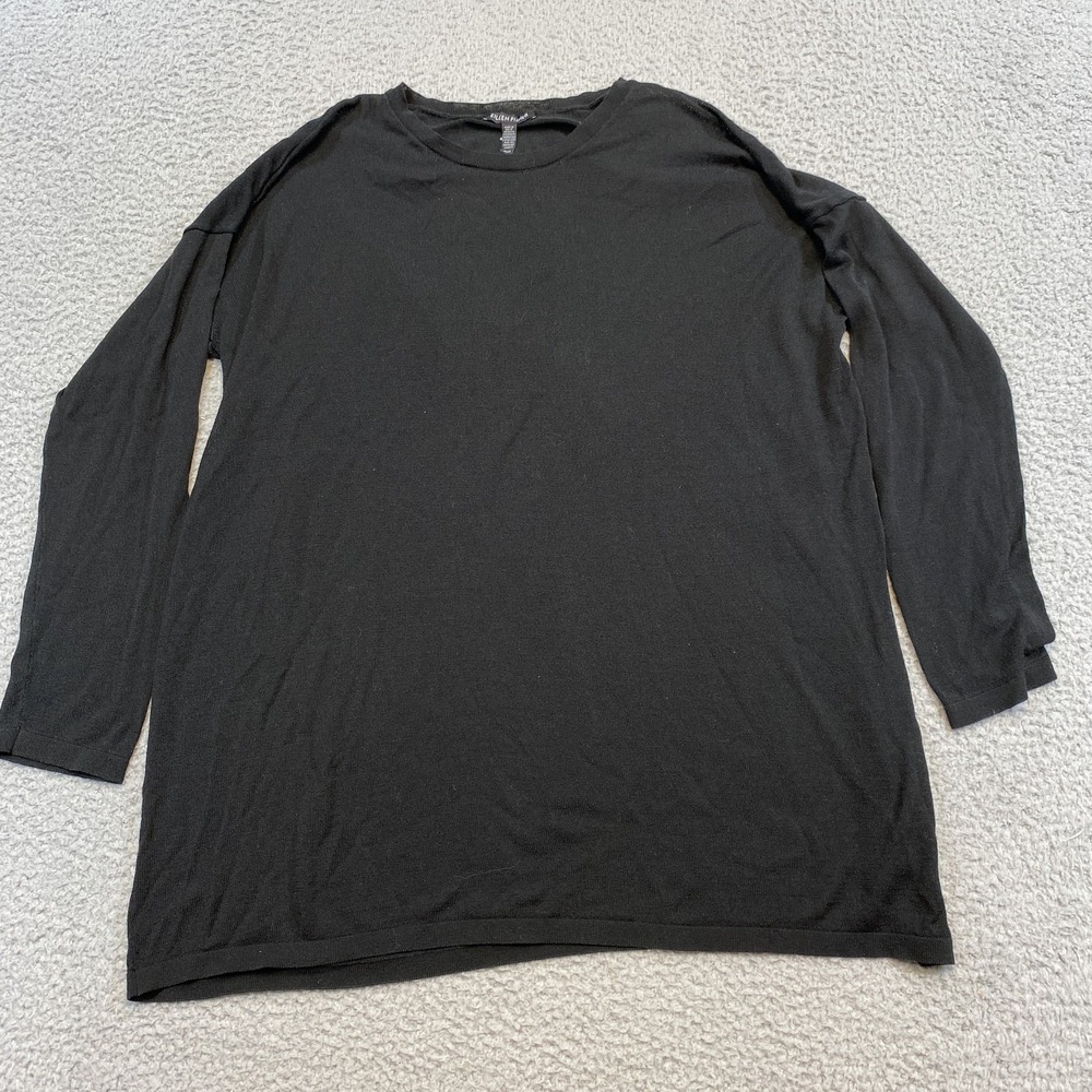 Eileen Fisher Sweater Womens M Black Tencel Crewneck Pullover Long‎ Sleeve USA